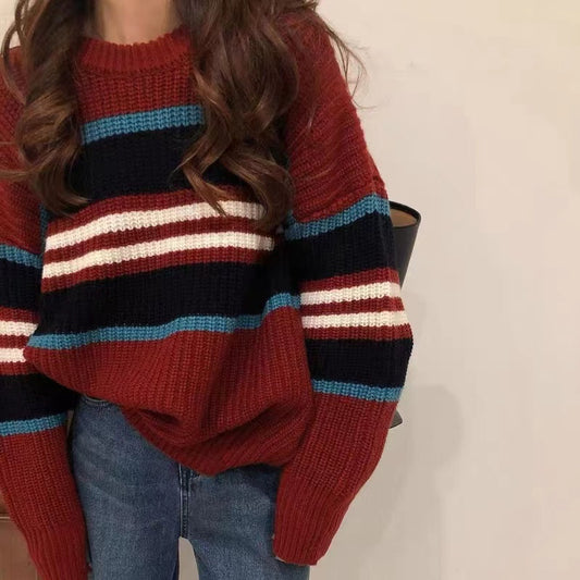 Contrast Color Striped Pullover Sweater