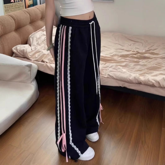 Coquette Bow Knot Lace Patchwork Sweatpants