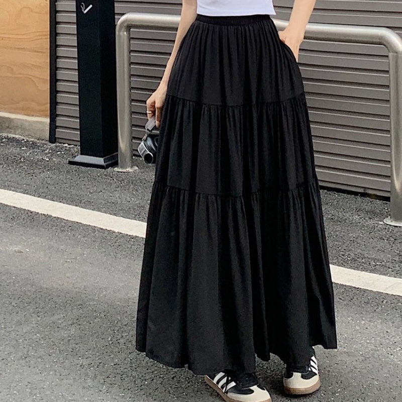 Coquette Solid Color Umbrella Maxi Skirt