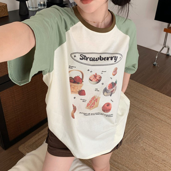Cottage Strawberry Raglan Sleeve Oversized Tee - fairypeony