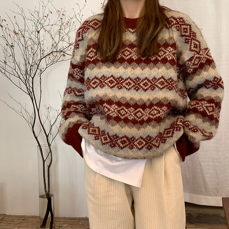 Cozy Jacquard Knit Sweater - fairypeony