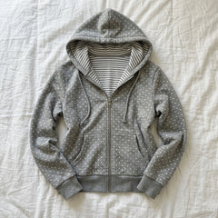 2000s Polka Dot Zip-Up Cropped Hoodie Jacket – Striped Hood Lining S–XL