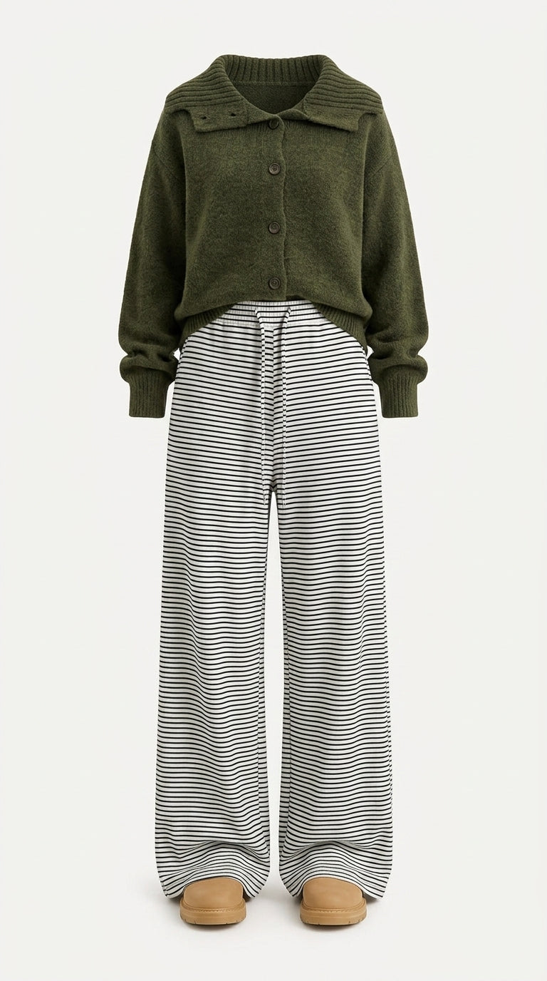 OOTD: Loose Fit Korean Knit Cardigan + High Waist Straight Leg Trousers