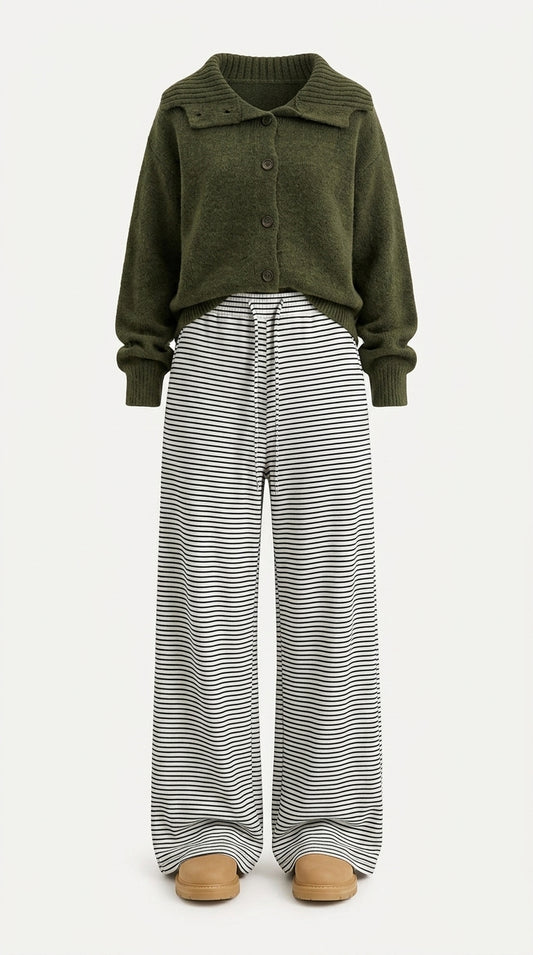 OOTD: Loose Fit Korean Knit Cardigan + High Waist Straight Leg Trousers - fairypeony