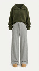 OOTD: Loose Fit Korean Knit Cardigan + High Waist Straight Leg Trousers