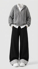 OOTD: Zip Up Hooded Cardigan + Y2K Wide-Leg Patchwork Pants