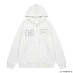 Thick-Fabric Printed Zipper Hooded Sweatshirt – Fleece-Lined Retro Campus Hoodie in 4 Colours
