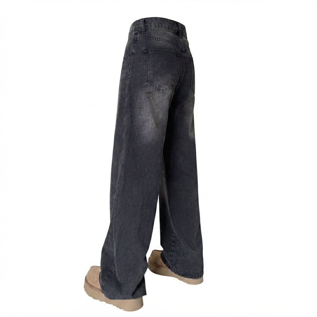 High-Waist Wide-Leg Denim Pants – High-Stretch Floor-Length Straight Jeans