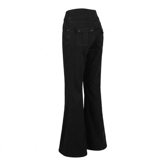 High-Waist Flared Denim Pants – Bootcut Cargo Pocket Jeans in Black S–XL