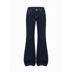 2000s Dark Navy Low-Waist Wide-Leg Flared Jeans – Raw Denim XS–XL Standard