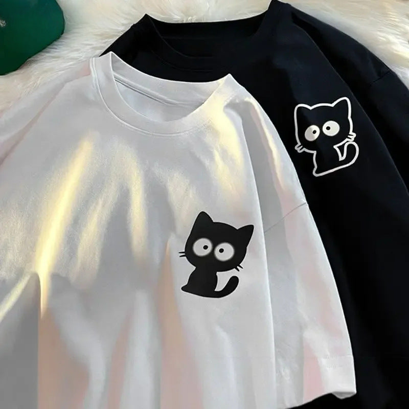 Cute Cat Print Oversized T-shirt