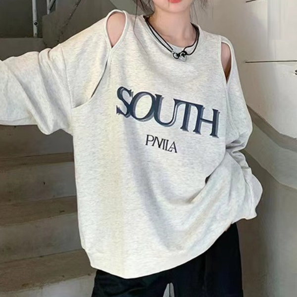 Cutout Letter Print Oversized Sweatshirts - fairypeony
