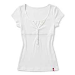 2000s Y2K Faux Two-Piece Henley T-Shirt – Slim Fit Button Front Blouse in Dark Gray & White S–L