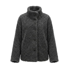 French Retro Fur Collar Warm Coat – Bouclé Teddy Loose Boxy Winter Coat