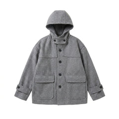 Hooded Winter Coat – Plush Oversized Korean Boxy Coat in Gray and Black