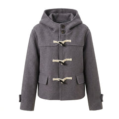 Vintage Duffle Button Hooded Wool Coat – Cropped Chenille Toggle Coat in 3 Colours