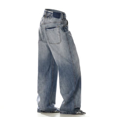 Retro Wide-Leg Cotton Denim Trousers – Loose Straight Mid-Rise Vintage Jeans