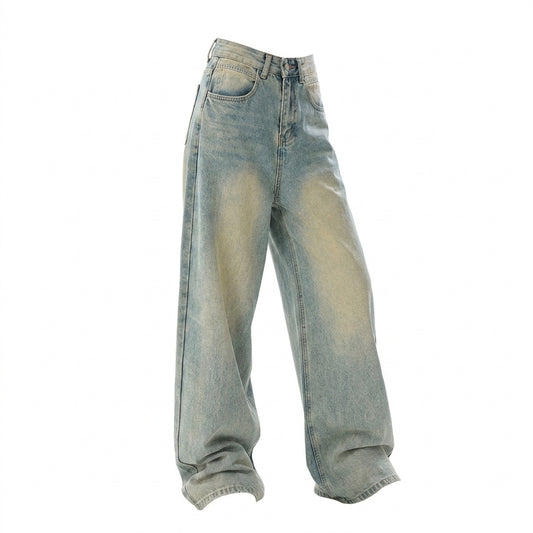 Straight-Leg High-Waist Wide Jeans – Vintage Full-Length Denim Trousers