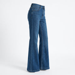 2000s Retro Blue High-Waist Flared Stretch Jeans XS–4XL