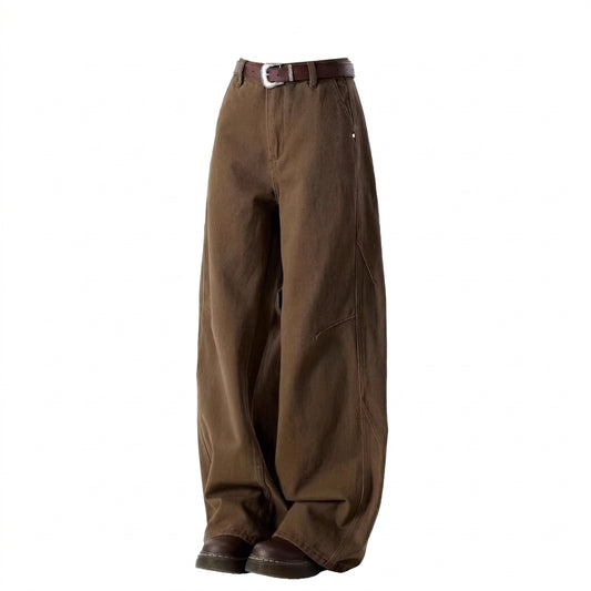 Vintage Straight Wide-Leg Trousers – Loose Mid-Rise Floor-Length Unisex Pants