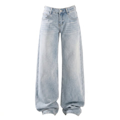 Retro Wide-Leg Jeans – Low Waist Loose Straight Distressed Denim Two Lengths