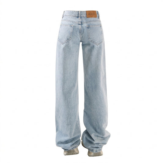 Retro Wide-Leg Jeans – Low Waist Loose Straight Distressed Denim Two Lengths