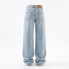 Retro Wide-Leg Jeans – Low Waist Loose Straight Distressed Denim Two Lengths