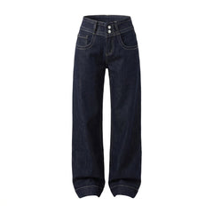 Vintage Double Buckle Low-Waist Flared Denim Jeans – Retro Slimming Flare Jeans