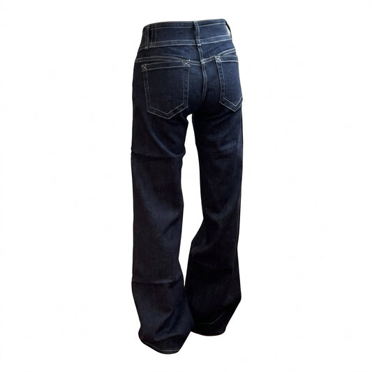 Vintage Double Buckle Low-Waist Flared Denim Jeans – Retro Slimming Flare Jeans