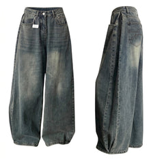 Pleated High-Waist Wide-Leg Jeans – Drapey Slimming Flared Denim Trousers - fairypeony