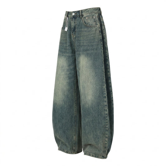 Pleated High-Waist Wide-Leg Jeans – Drapey Slimming Flared Denim Trousers - fairypeony