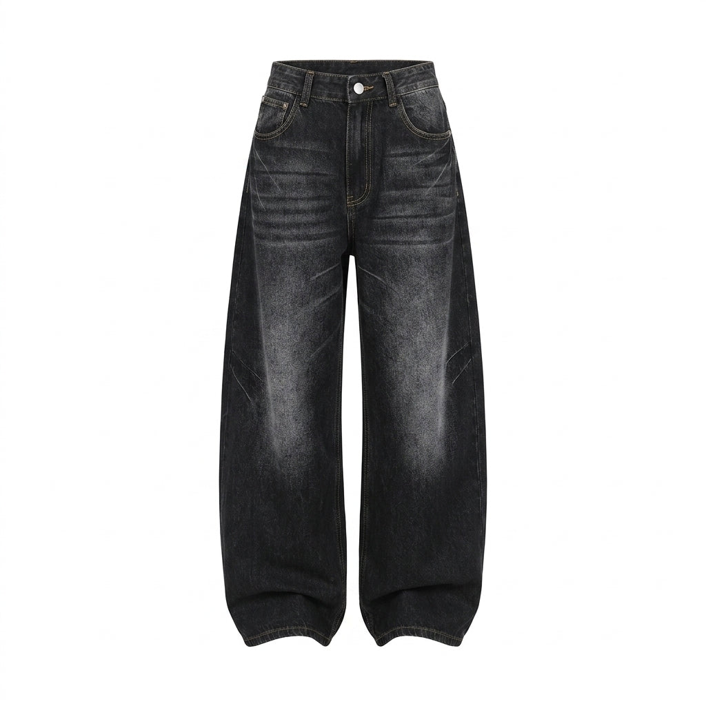 Wide-Leg Jeans Baggy Floral Crackle Wash