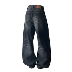 Wide-Leg Jeans – Baggy Floral Crackle Wash Straight-Leg Denim Pants