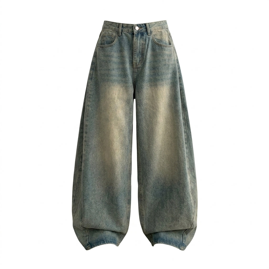 Pleated High-Waist Wide-Leg Jeans