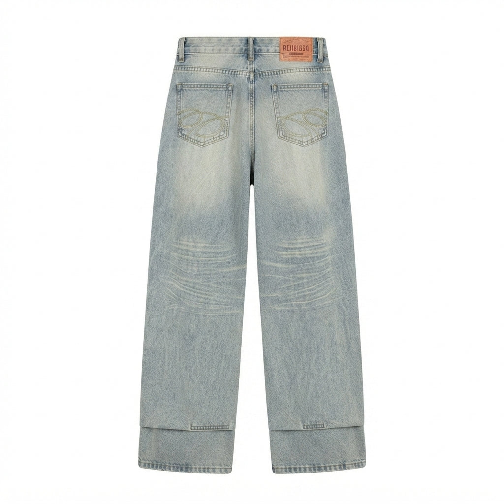 Embroidered High-Waist Wide-Leg Jeans
