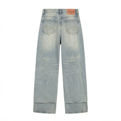 Embroidered High-Waist Wide-Leg Jeans – High-Stretch Retro Hip-Hop Denim