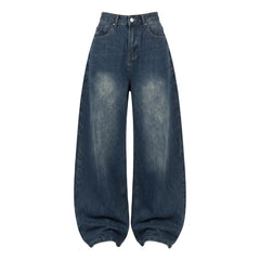 Blue Straight Wide-Leg Jeans – Vintage Wash Patch Pocket Denim S–3XL