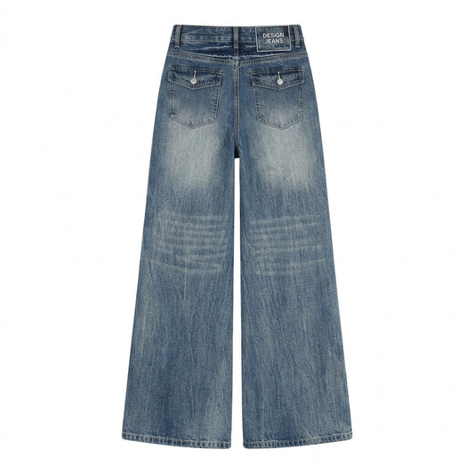 Washed Flared Denim Pants – High-Waist Vintage Wide-Leg Jeans S–4XL