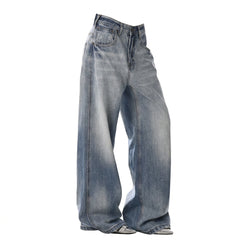 Retro Wide-Leg Cotton Denim Trousers – Loose Straight Mid-Rise Vintage Jeans