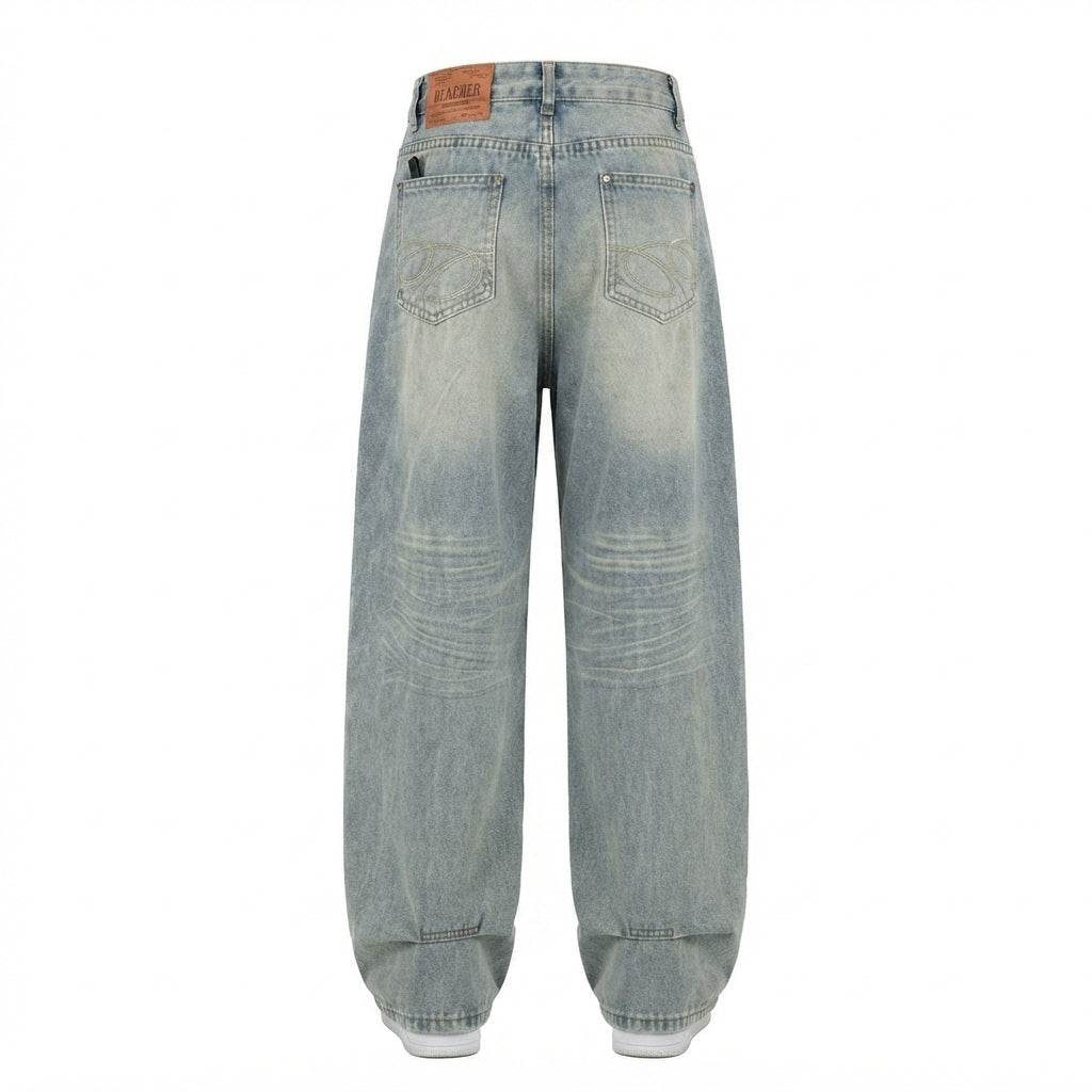 Embroidered High-Waist Wide-Leg Jeans