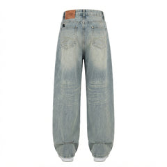 Embroidered High-Waist Wide-Leg Jeans – High-Stretch Retro Hip-Hop Denim