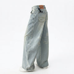 Embroidered High-Waist Wide-Leg Jeans – High-Stretch Retro Hip-Hop Denim