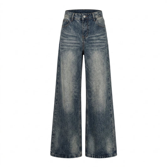 Wide-Leg Jeans – Vintage Wash Cat Whisker Stretch Denim XS–XL