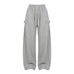 Korean Chic Wide-Leg Sweatpants – Diagonal Buckle Pocket Trousers in 5 Colours