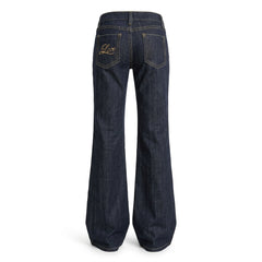 2000s Low-Rise Flared Jeans with Gold Letter Embroidery – Dark Blue
