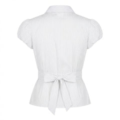Vintage Striped Puff Short Sleeve Blouse - fairypeony