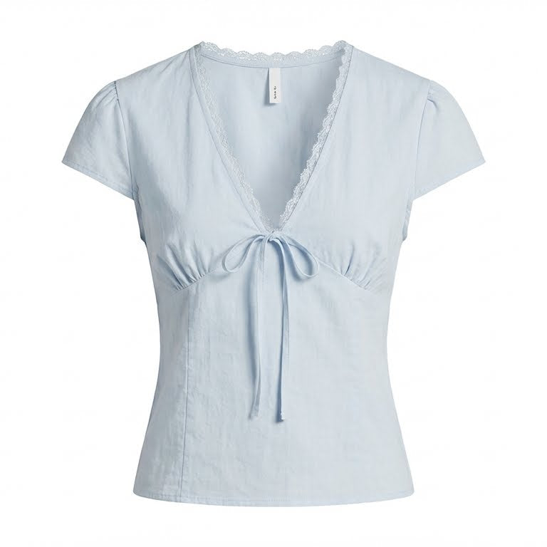 Fairy Lace Trim V-Neck Short Sleeve Tee - fairypeony