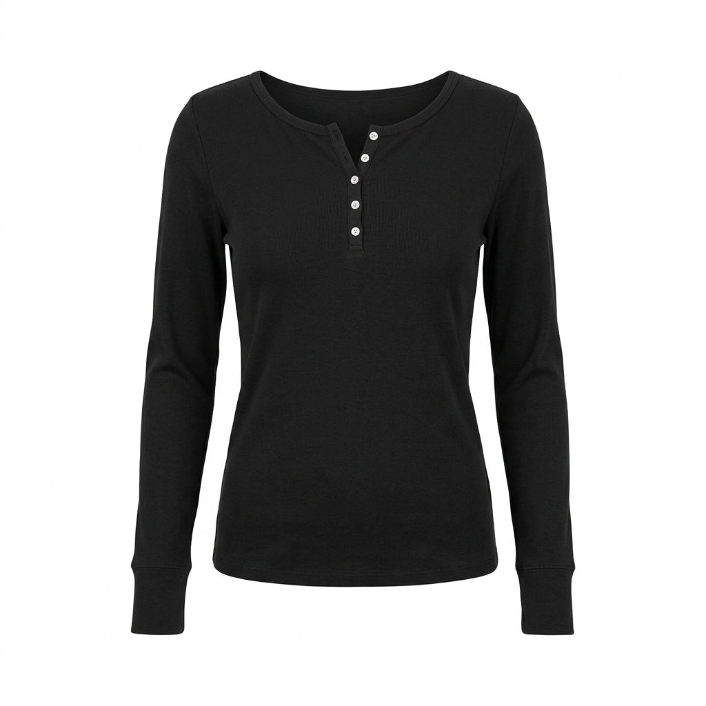 2000s Long Sleeve Striped Knit Henley Top