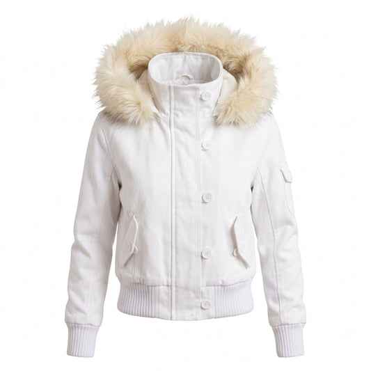 2000s Fleece Hooded Jacket with Faux Fur Trim – Button Front, S–L
