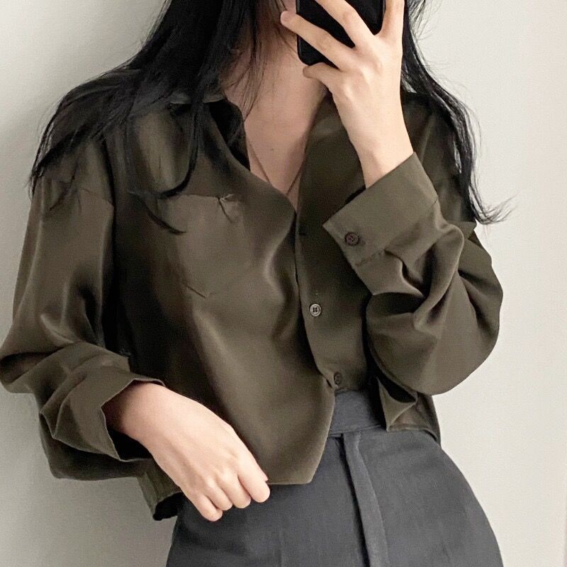 Dark Academia Solid Color Long Sleeve Blouse